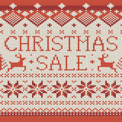 Ugly Sweater style seamless pattern with text. Merry Christmas party outfit. Vector illustration Handmade knitted background with christmas tree, snowflake, scandinavian decor. White, red colored
