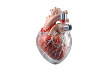 Human heart with implantable cardiac device 3d rendering isolated on transparent background
