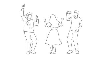 Dancing Together: A monochrome line art of friends, lost in the rhythm and joy of movement, as they dance together, capturing the carefree spirit and shared experience.