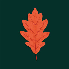 Obraz premium A vibrant orange oak leaf showcases detailed veins against a dark green background