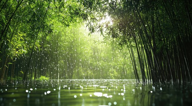 Lush bamboo forest in rain (1)