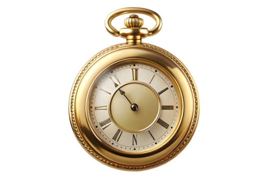 Vintage golden pocket watch 3d rendering isolated on transparent background