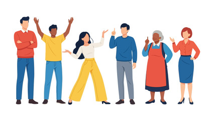 Obraz premium Diversity in Unity: A collection of diverse individuals stands together, united in their differences, ready to contribute their unique perspectives and skills.