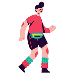 Person in retro sportswear walking confidently down the street, showcasing vintage fashion and a sense of energetic fun.