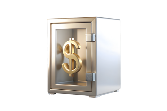 Dollar symbol as combination safe box 3d rendering isolated on transparent background