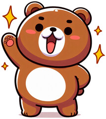 A cheerful bear waving with a bright smile