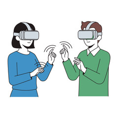 Virtual Reality Interaction: Two individuals, immersed in the captivating world of virtual reality, engage in a dynamic interaction.