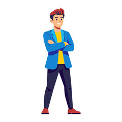 Confident Man: A vibrant illustration of a self-assured man standing with crossed arms, radiating confidence and style.