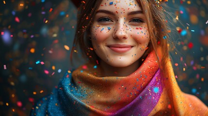 Graduation ceremony card featuring a stylish scarf draped over the gown with diplomas confetti and proud smiles celebrating achievement