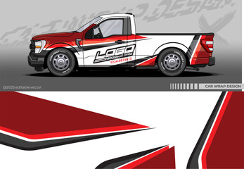 Car Wrap Design. Livery decal car vector with red white colour. Sticker full body car suitable for racing, rally and daily use
