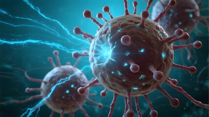 Virus Cells with Electrical Discharges Under Microscopic View