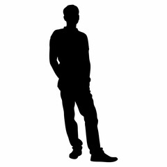 A black silhouette of a man standing with his hand in pocket casually