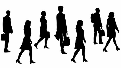 Group of business people walking in a line with briefcases and handbags