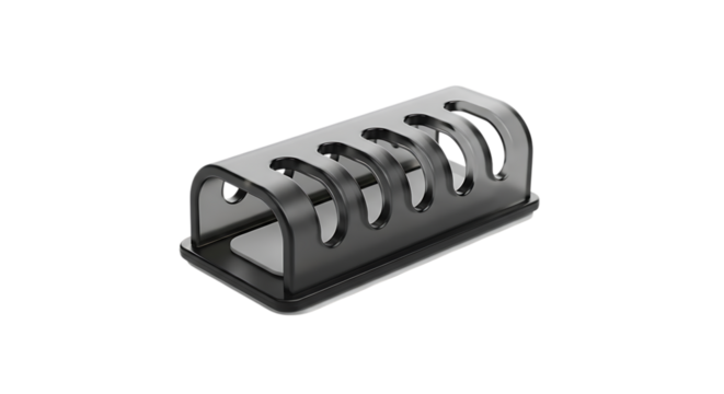 Black plastic holder isolated on transparent background, a protective container for various items, offering safety and support with its modern and minimalist design