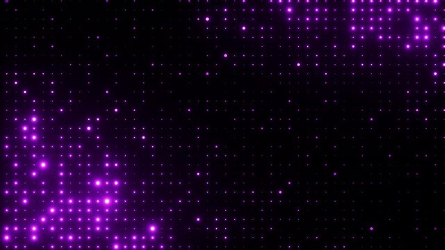 Purple glowing blinking lights. Grid pattern with random size dots. Shimmering particles abstract background for festive design, New Year. 4K loop animation.