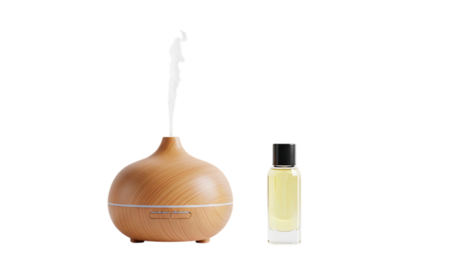 Aroma diffuser with essential oil isolated on transparent background, perfect for creating a relaxing and healthy atmosphere in your home with its modern design