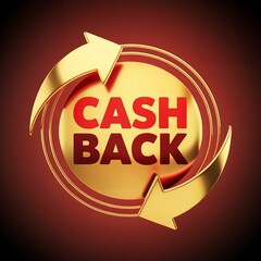 Golden cashback symbol with rotating arrows indicating money return and financial benefits, representing savings and rewards in commerce