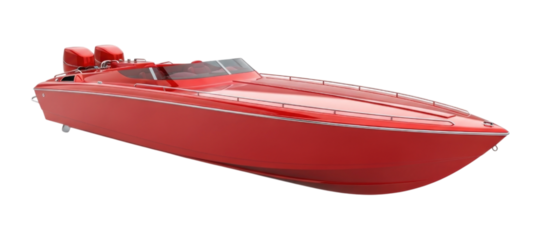 Sleek Red Speedboat, transparent background, cutout PNG