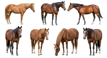 Collection of Brown Horses, transparent background, cutout PNG
