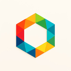 Colorful Hexagon Geometric Logo with Rainbow Triangle Segments symbol abstract isolated on a transparent background