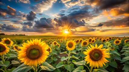 Fototapeta premium sunflower field with blue sky