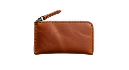 Stylish brown leather wallet with zipper isolated on transparent background, a compact and practical accessory for organizing your cards, cash, and coins with elegance