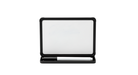 Compact whiteboard with marker isolated on transparent background, perfect for jotting down ideas, making presentations, or teaching in a classroom setting