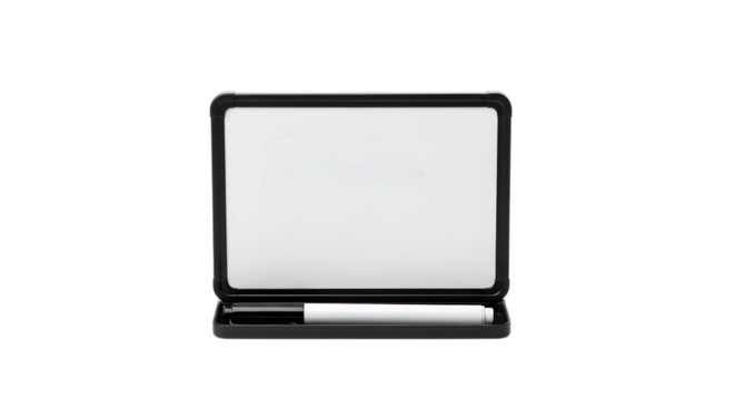 Compact whiteboard with marker isolated on transparent background, perfect for jotting down ideas, making presentations, or teaching in a classroom setting