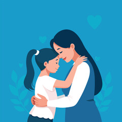 Obraz premium Young girl embraces her mother, both smiling warmly in a moment of affection and connection, flat vector illustration