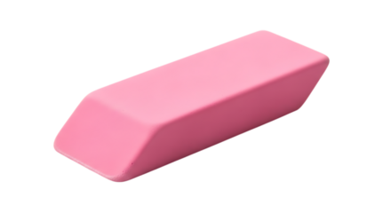 Pink rubber eraser, a school and office tool for erasing pencil mistakes and correction, isolated on transparent background