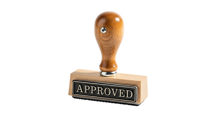 A wooden approved stamp isolated on transparent background, perfect for marking documents and confirming approvals in office and business settings