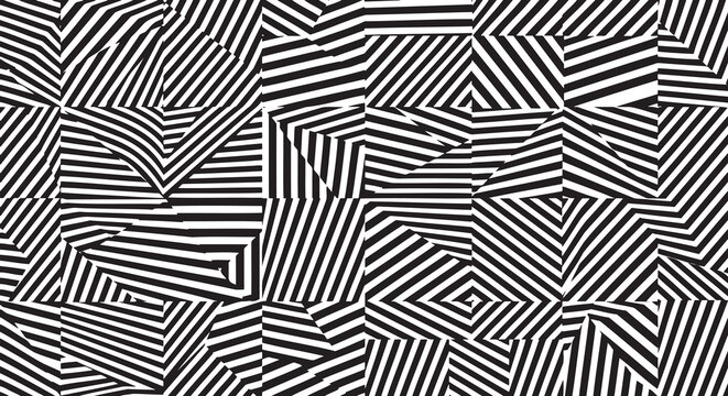 Abstract Black and White Geometric Pattern with Chaotic Stripes
High-Contrast Op Art Background with Optical Illusion Lines
Modern Dazzle Camouflage Vector Texture with Fragmented Stripes
