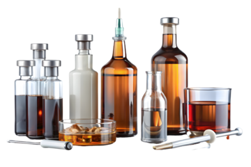 Drugs smoking and alcohol addictive substances concept isolated on transparent background