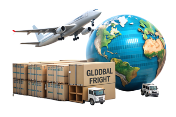 Global delivery concept air freight cargo shipping isolated on transparent background