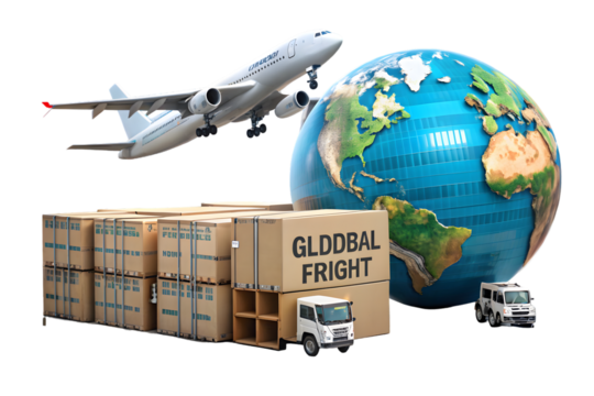 Global delivery concept air freight cargo shipping isolated on transparent background