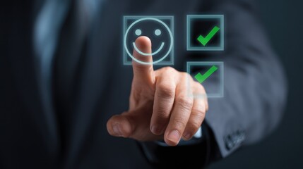 Fototapeta premium Businessperson selecting positive feedback options