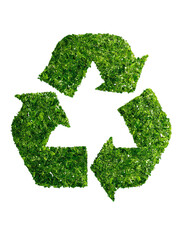 Green recycling symbol made of leaves isolated on transparent background