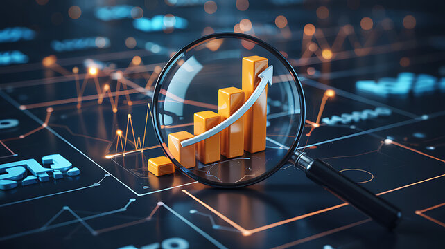 Electronic circuit board with digital stock market charts and futuristic technology design