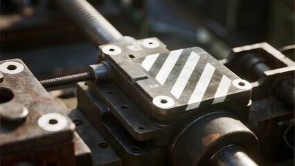 Close-up of a mechanical component with geometric patterns, showcasing industrial machinery details.