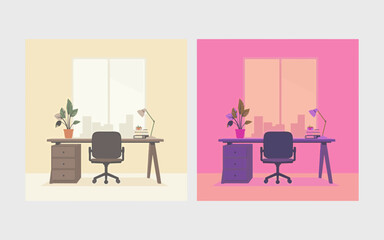 Modern office interior with wooden table, chairs, and computer in a stylish business meeting room