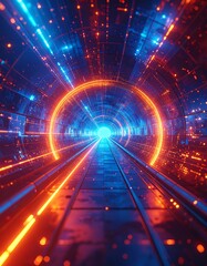Futuristic tunnel with vibrant neon light