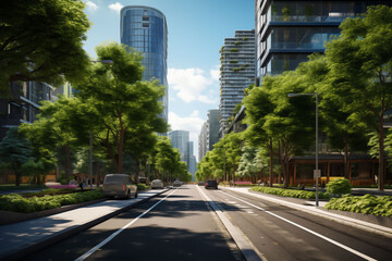 Obraz premium Wide street view between modern buildings in a big city