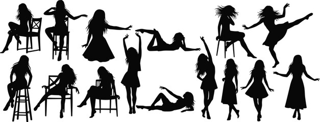 Silhouette Vector of Women in Diverse Poses for Fashion, Art, Design, Dance, Yoga, and Creative Adobe Stock Illustration Projects