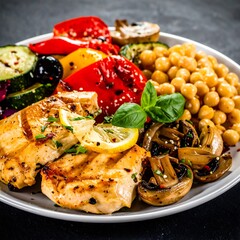 Grilled chicken and roasted vegetables