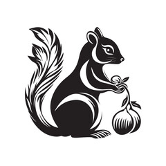 Vector illustration of a cute squirrel eating fruit in a natural setting. Perfect for wildlife themes, forest animals, children’s books, educational materials, and nature-related designs