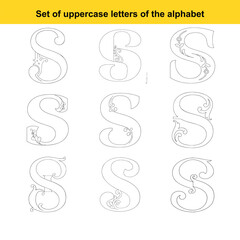 Collection of Nine Ornate Uppercase Letter S Designs with Floral and Swirl Embellishments uppercase S