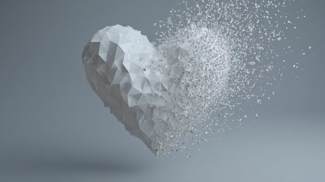 white heart shattering into pieces