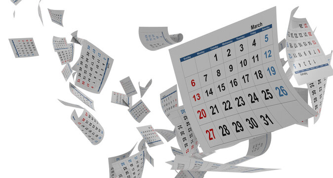 calendar pages flying in transparent background - 3d rendering - Powered by Adobe