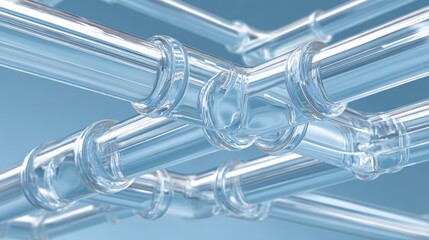 Transparent Water Pipes Flowing in a Blue Background Setting