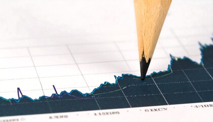 Pencil Pointing at Rising Stock Graph, Representing Financial Growth and Analysis
